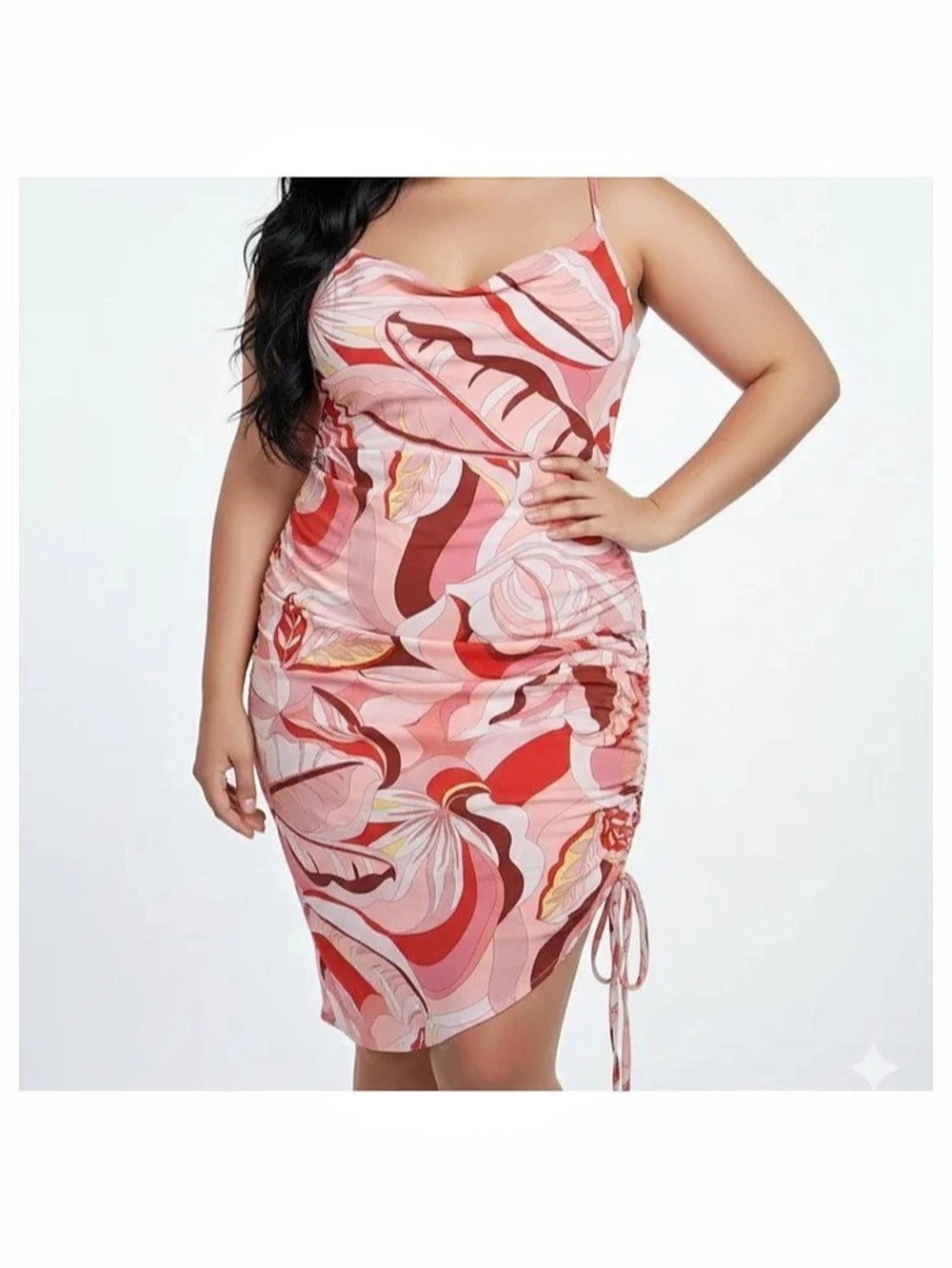 Forever 21 Abstract Ruched Mini Dress in Pink & Red Size 1X NWT